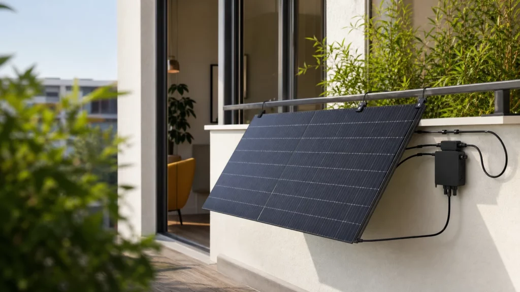 Kit solaire plug and play installé sur un balcon